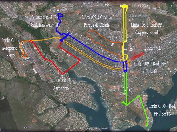 Mapa mostra linhas especiais de ônibus para a Copa do Mundo no DF (Foto: DFTrans/Divulgação)