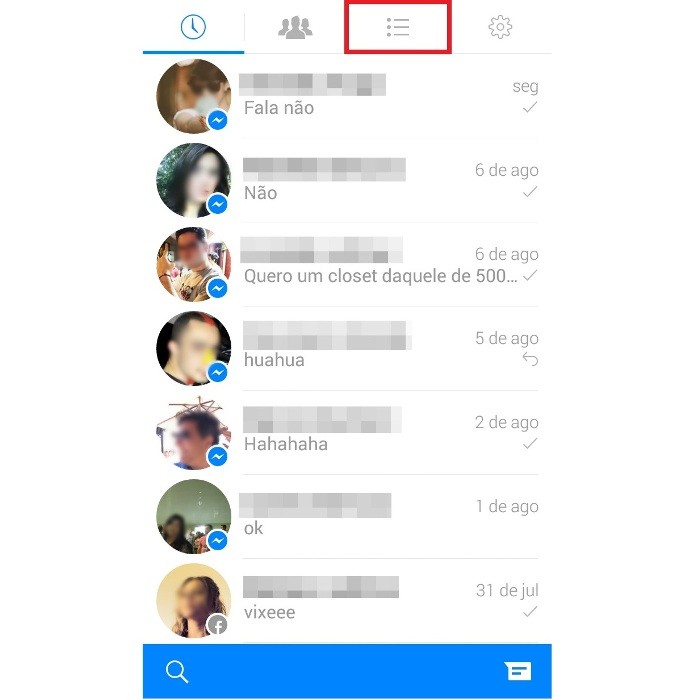 Atalho para a lista de contatos no Facebook Messenger (Foto: Reprodução/Lívia Dâmaso)