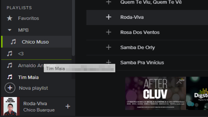 Reposicionando a playlist na lista (Foto: Reprodução/Lívia Dâmaso)