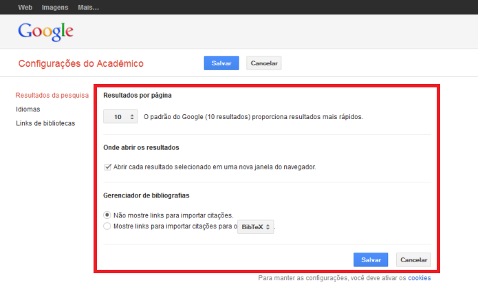 Configurações dos resultados de busca (Foto: Reprodução/Lívia Dâmaso)