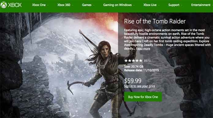 Rise of the Tomb Raider pode ser comprado na Xbox Live (Foto: Reprodução/Felipe Vinha)