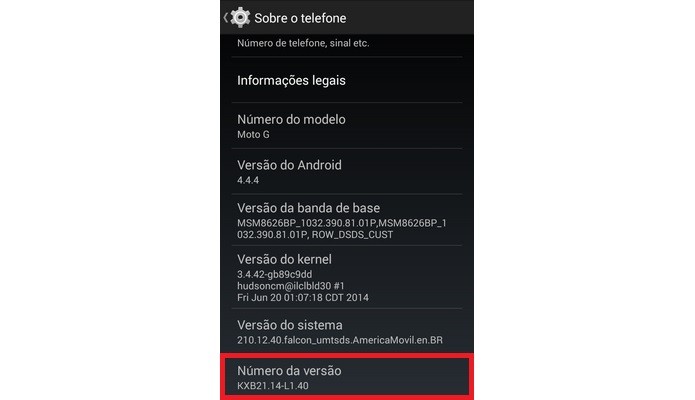 Número da versão do dispositivo Android destacado em vermelho (Foto: Reprodução/Raquel Freire)
