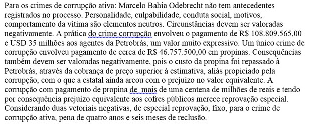 Trecho da sentença de condenação de Marcelo Odebrecht no âmbito da Operação Lava Jato (Foto: Reprodução)
