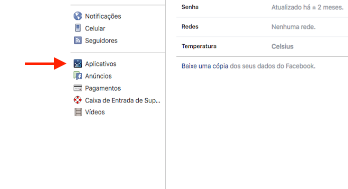 Acesso à página de gerenciamento de aplicativos e serviços da web vinculados ao login do Facebook (Foto: Reprodução/Marvin Costa)