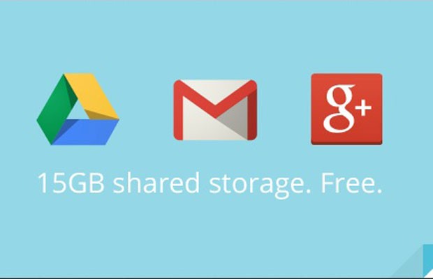 Imagem dos logotipos dos serviços Gmail, Google Drive e Google+ Photos, que compartilharão armazenamento de 15 GB (Foto: Reprodução)