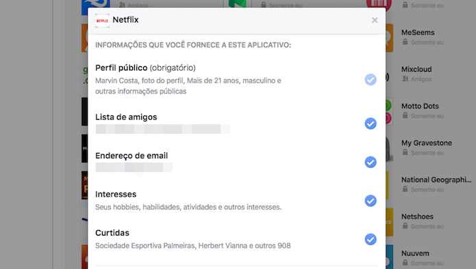Definição de informações do perfil disponíveis para o aplicativo (Foto: Reprodução/Marvin Costa)