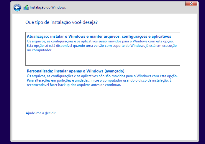 Selecionando o tipo de instalação do Windows 8 (Foto: Reprodução/Edivaldo Brito)