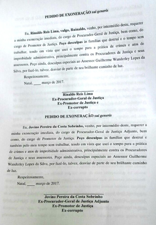 Ministério Público do RN divulga carta do atirador Guilherme Lopes (Foto: Divulgação/MPRN)