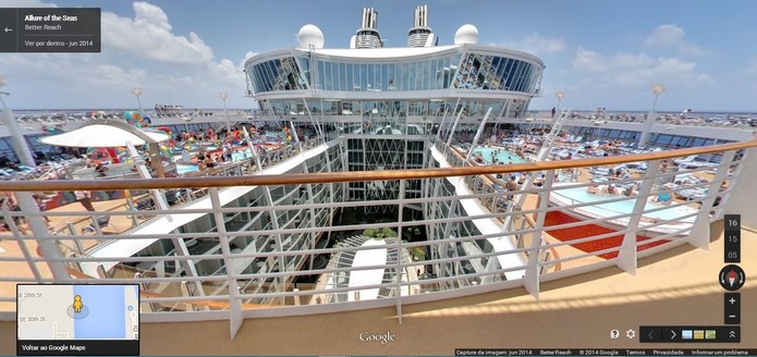Imagem panorâmica do maior navio de cruzeiros do mundo, pelo Google Street View (Foto: Reprodução/Paulo Finotti)