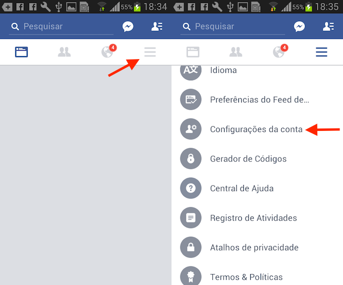 Caminho até as configurações da conta no Facebook para Android (Foto: Reprodução/Marvin Costa) (Foto: Caminho até as configurações da conta no Facebook para Android (Foto: Reprodução/Marvin Costa)) Caminho até as configurações da conta no Facebook para Android (Foto: Reprodução/Marvin Costa) (Foto: Caminho até as configurações da conta no Facebook para Android (Foto: Reprodução/Marvin Costa))