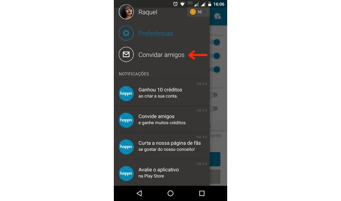 Ferramenta para convidar amigos para o Happn (Foto: Reprodução/Raquel Freire)