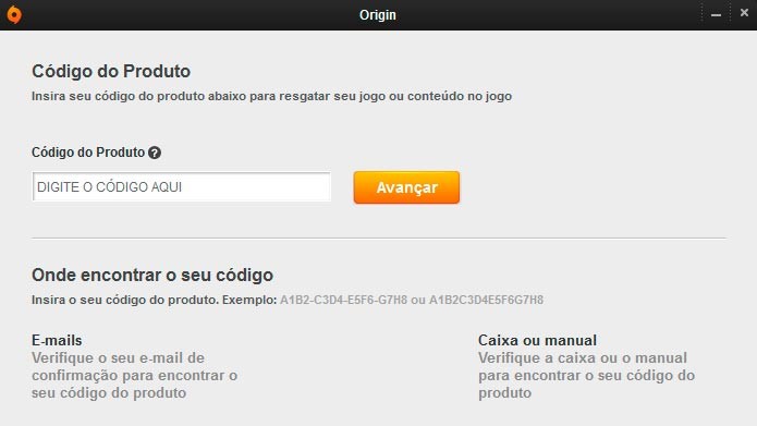 Digite ou copie o código do seu jogo no campo Código do Produto (Foto: Reprodução/Tais Carvalho)