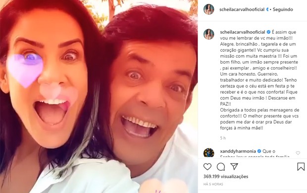 Scheila Carvalho lamenta a morte do irmão, Wagner Carvalho (Foto: Reprodução/Instagram) Scheila Carvalho lamenta a morte do irmão, Wagner Carvalho (Foto: Reprodução/Instagram)