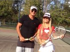 Kadu Moliterno joga tênis com Cristianne Rodriguez