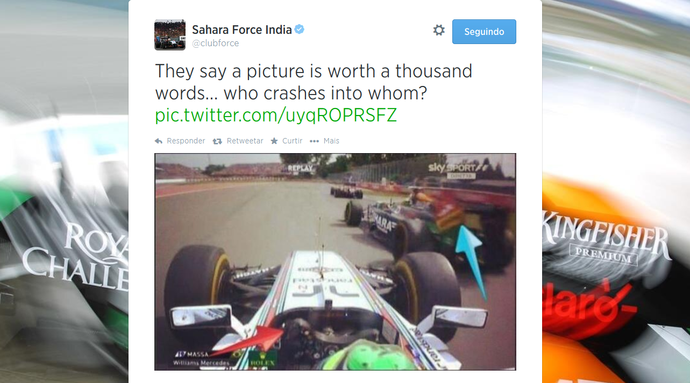 Force India rebate críticas a Sergio Pérez e acusa Felipe Massa de ser responsável por batida no Canadá (Foto: Reprodução) Force India rebate críticas a Sergio Pérez e acusa Felipe Massa de ser responsável por batida no Canadá (Foto: Reprodução)