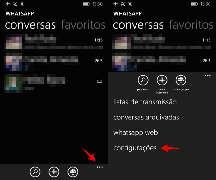 Acesse as configurações do WhatsApp