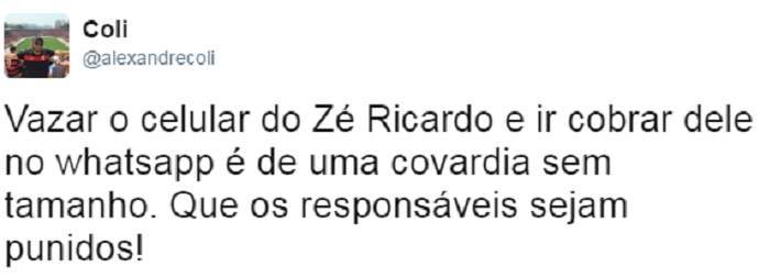 Torcedor critica vazamento de celular de Zé Ricardo (Foto: Reprodução)