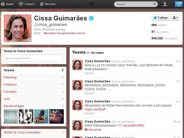 Cissa Guimarães reagiu com indignação no Twitter ao saber de decisão sobre atropelador do seu filho, Rafael Mascarenhas, morto em 20 de julho de 2010 (Foto: Reprodução de internet)
