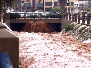 Córrego na Avenida Princesa D´Oeste em Campinas após temporal de domingo (Foto: Reprodução EPTV)
