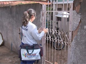 Agente visita casa em Rio Preto para combater a dengue (Foto: Reprodução / TV TEM)