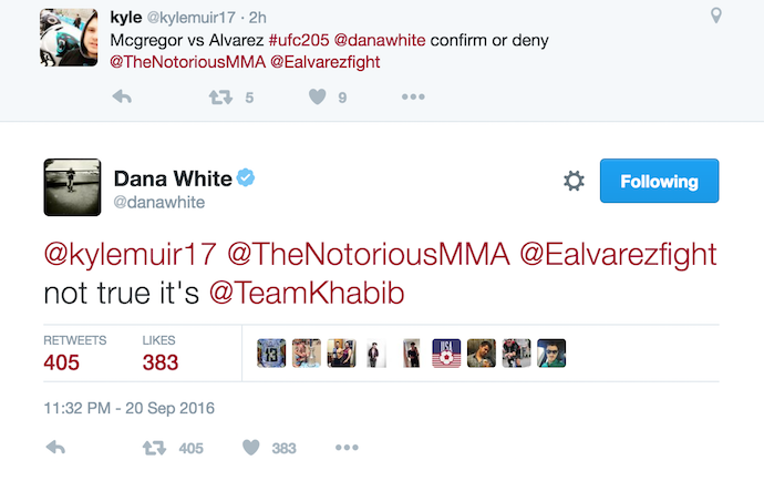 Dana White; Eddie Alvarez; Khabib Nurmagomedov; Conor McGregor