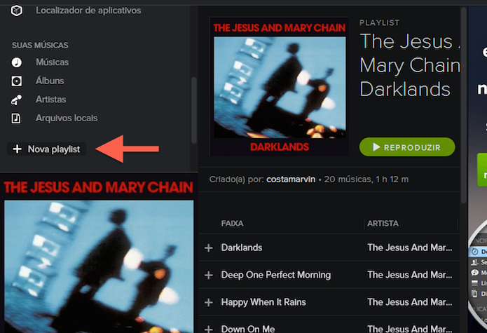 Criando uma nova playlist no Spotify (Foto: Reprodução/Marvin Costa)