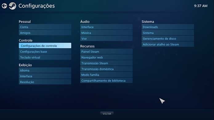 Selecione as configurações no Steam (Foto: Reprodução/Murilo Molina)