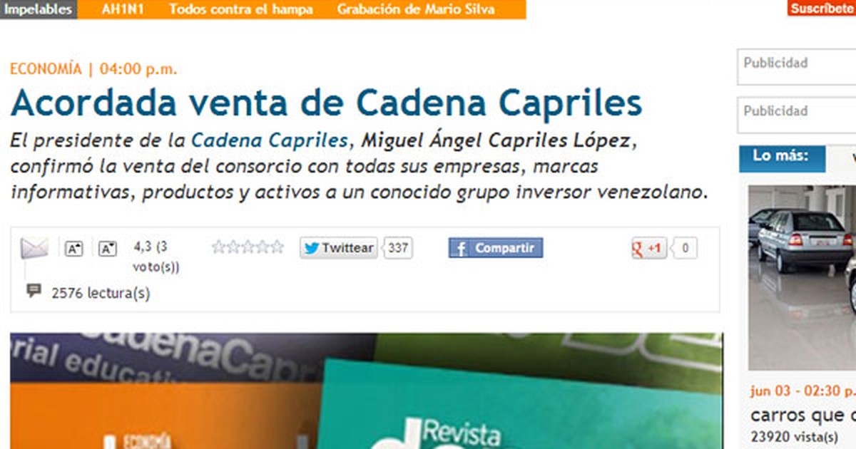 G1 Grupo dono do jornal de maior circulação na Venezuela é vendido notícias em Midia e Marketing G1 Grupo dono do jornal de maior circulação na Venezuela é vendido notícias em Midia e Marketing