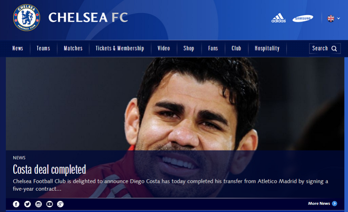 Site do Chelsea anuncia a contratação de Diego Costa (Foto: Reprodução/ChelseaFC.com)