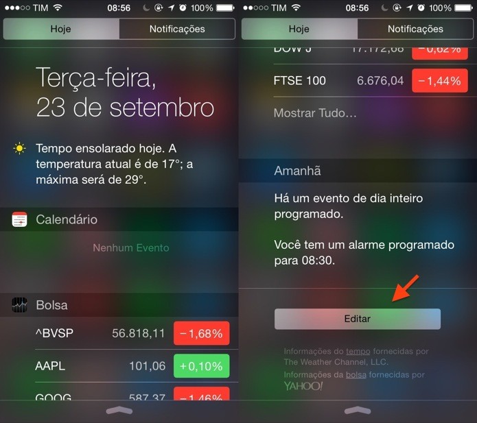 Abra a central de notificações do iOS e toque em Editar (Foto: Reprodução/Helito Bijora)