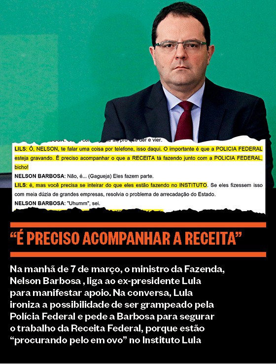 Receita Federal. O ministro da Fazenda, Nelson Barbosa, foi cobrado pelo ex-presidente Lula, que queria controle sobre auditores fiscais da Lava Jato (Foto: Arte/Época)