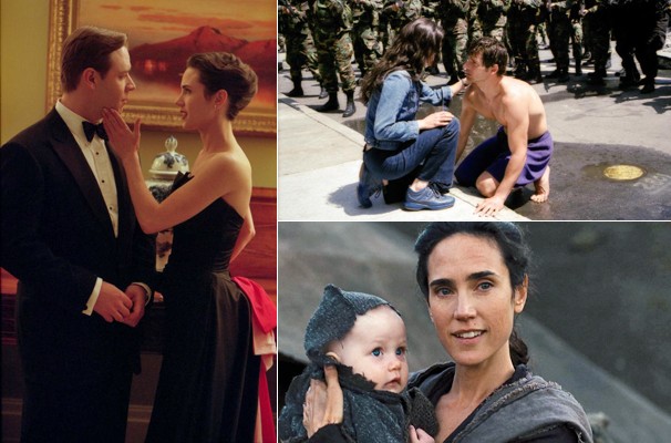 Jennifer ao lado de Russell Crowe em 'Uma Mente Brilhante' (2001), com Eric Bana em 'Hulk' (2003) e em 'Noé' (2014) (Foto: Divulgação/Reprodução)