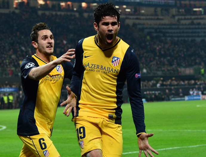Diego Costa gol, Milan x Atlético de Madrid (Foto: AFP)