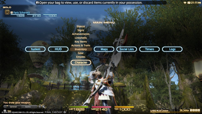 Comandos do jogo na interface de Final Fantasy 14 (Foto: Divulgação)