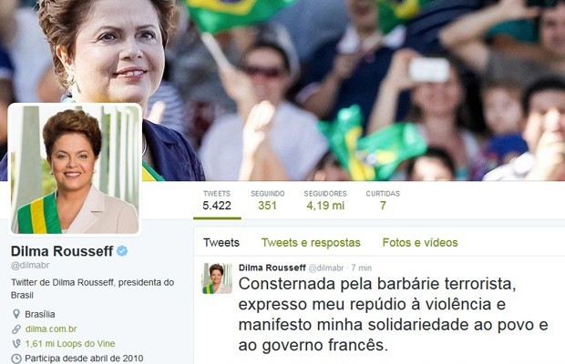 Dilma rousseff/ twitter; ataque paris
