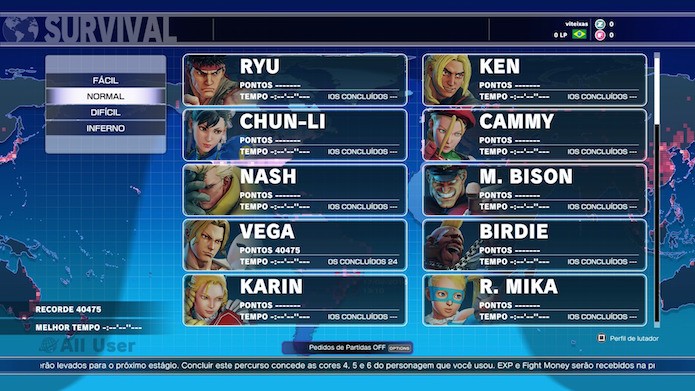 Street Fighter V: são quatro níveis de dificuldade no modo Survival (Foto: Reprodução/Victor Teixeira)