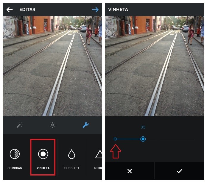 Ferramenta escurece a borda da imagem dando foco ao o centro da foto (Foto: Reprodução/Lívia Dâmaso)