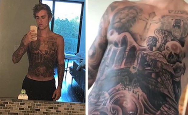 Justin Bieber exibe novas tatuagens (Foto: Reprodução/Instagram)