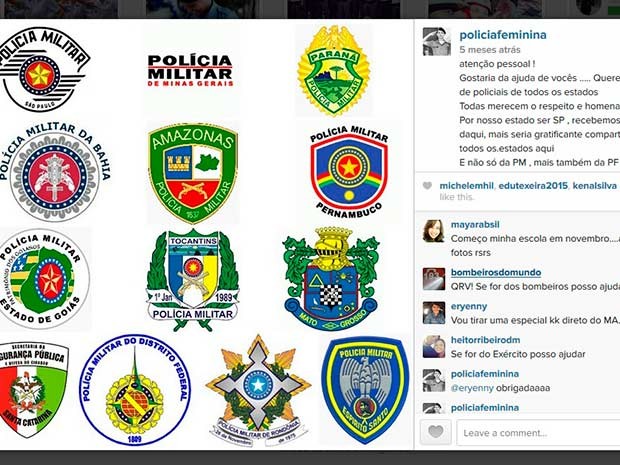 Brasões de polícias dos estados e do Distrfito Federal com participantes na rede social (Foto: Facebook/Reprodução)