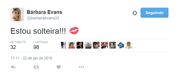 Bárbara Evans em seu perfil no Twitter (Foto: Reprodução)