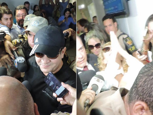 Na saída do Fórum no Recife, Chimbinha desejou sorte à ex e Joelma fez gesto de agradecimento a Deus (Foto: Katherine Coutinho/G1)