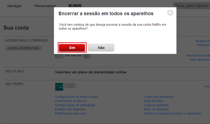 Confirme o desligamento em todos os aparelhos clicando sobre Sim (Foto: Reprodução/Paulo Finotti)