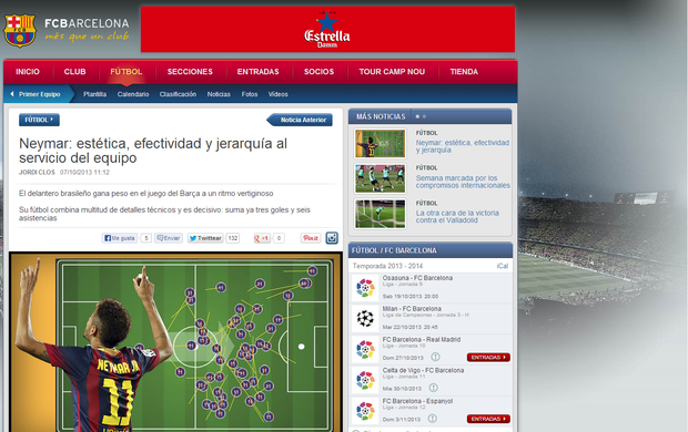 Site do Barcelona volta a elogiar Neymar (Foto: Reprodução / Site oficial)