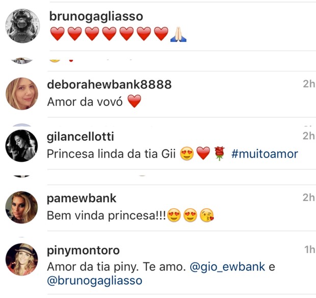 Bruno Gagliasso e familiares comentam foto que seria da filha adotiva do ator com Giovanna Ewbank (Foto: Instagram/ Reprodução)