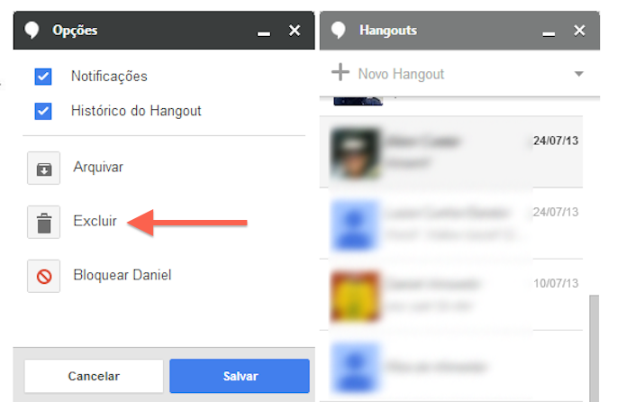 Clicando sobre a opção que exclui uma conversa do Hangouts (Foto: Reprodução/Marvin Costa)