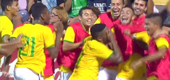 Comemoração do Brasil contra o Levante, sub-20 (Foto: Reprodução) Comemoração do Brasil contra o Levante, sub-20 (Foto: Reprodução)