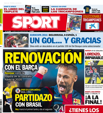 Jornal "Sport" destaca renovação de Neymar (Foto: Reprodução / Divulgação)