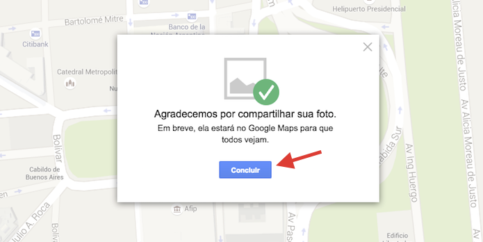 Concluindo o upload de uma foto para um local do Google Maps pelo computador (Foto: Reprodução/Marvin Costa)