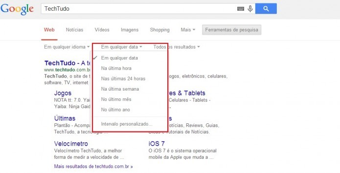 Também é possível filtrar por datas (Reprodução/Taysa Coelho)