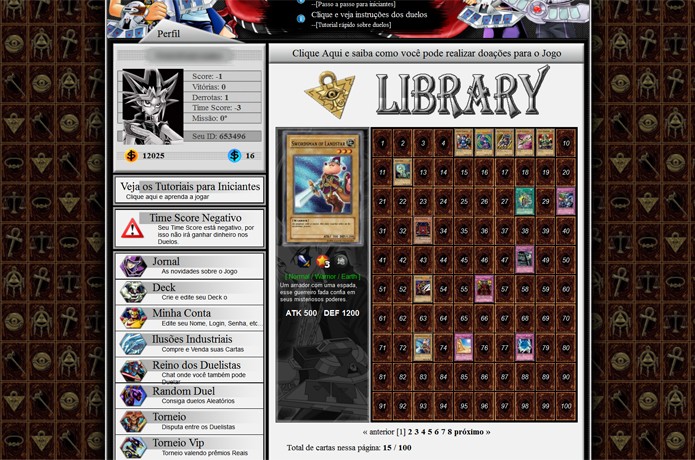 Entre na opção "Library" de Yu-Gi-Oh Online para ver todas as suas cartas do Deck (Foto: Reprodução/ Matheus Vasconcellos)